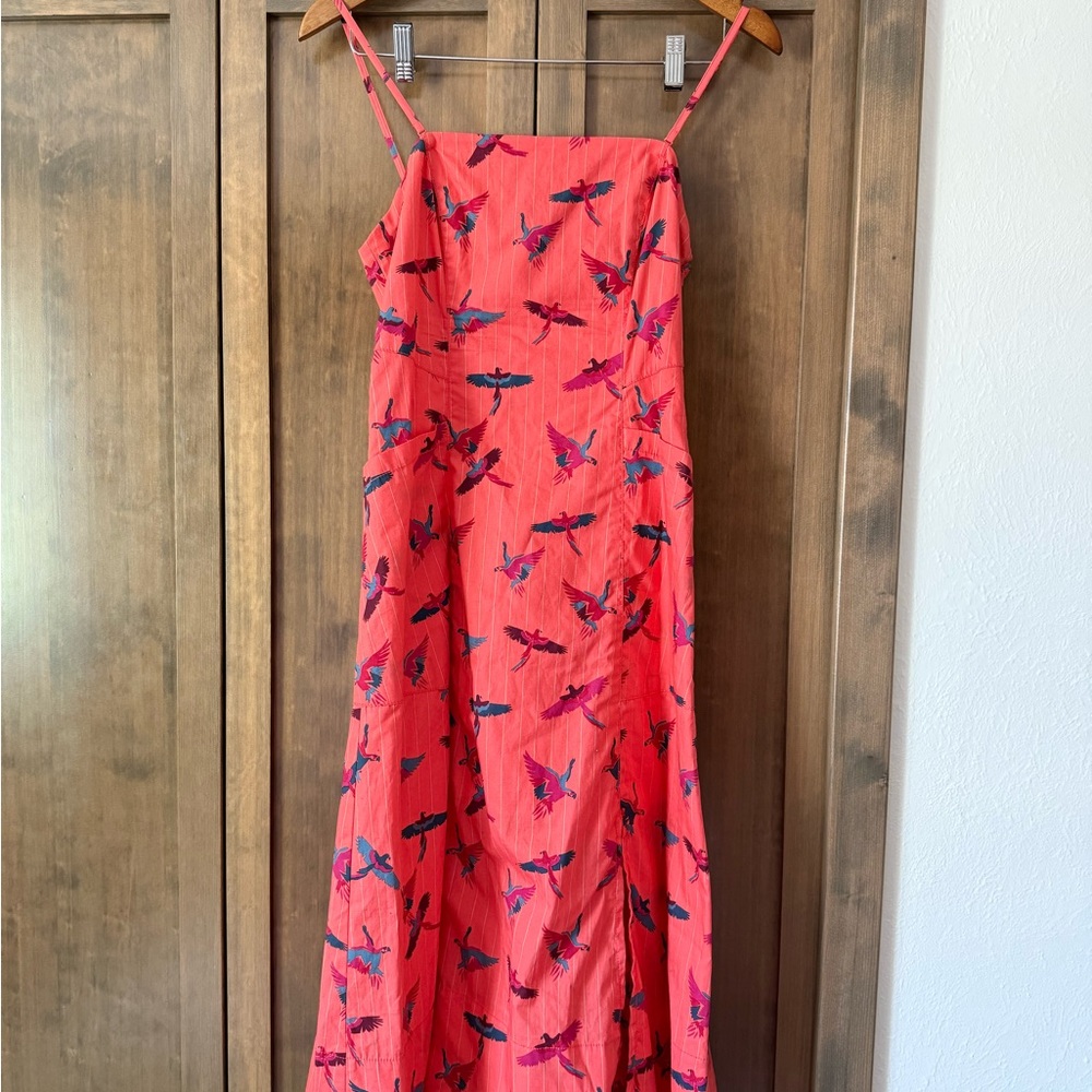 Free People Coral Midi Dress with Bird Print